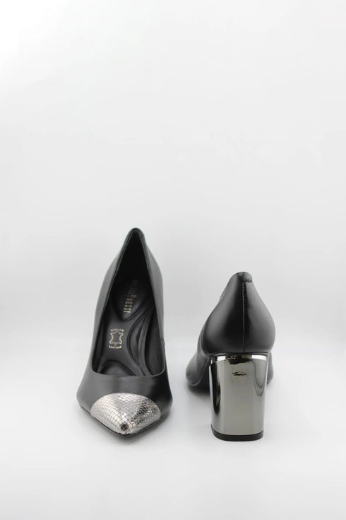 Capelli Rossi Metallic Accent Pointed Toe Block Heel Pumps
